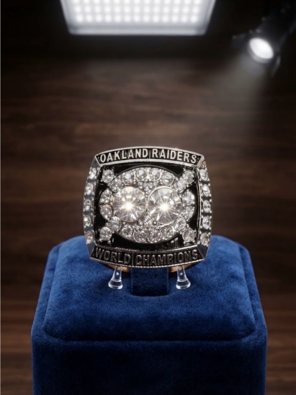 Oakland Raiders Champion-Style Silver Tone Crystal Ring - Men